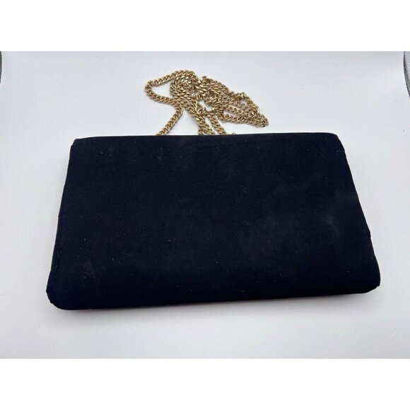 Harry Levine HL Black Evening Bag Clutch Purse USA Gold Hardware Vintage - Picture 7 of 12